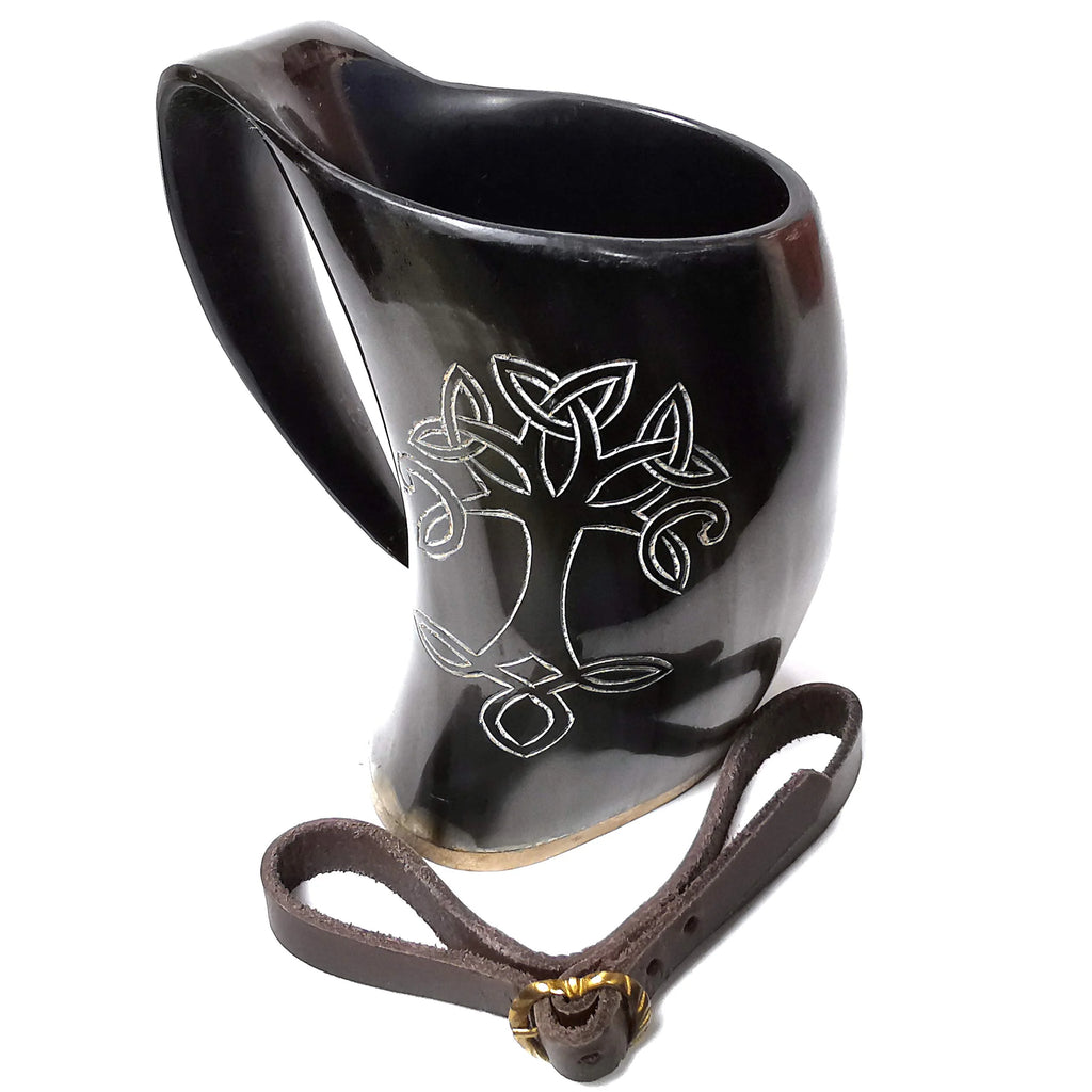 Viking Drinking Horn Tankard with Leather Strap 600ML V35233