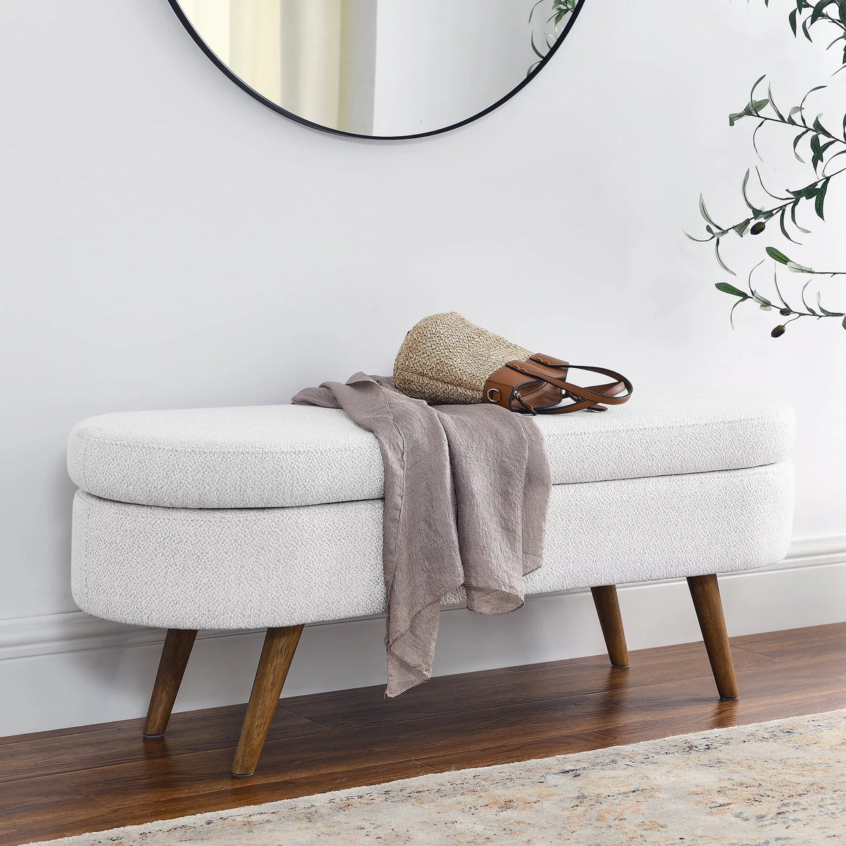 Oval Storage Bench with Rubber Wood Legs L393212