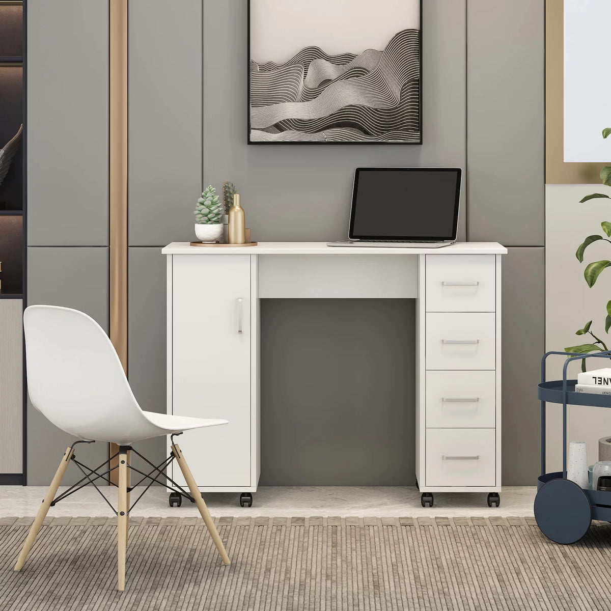 White Computer Desk with Drawers H642