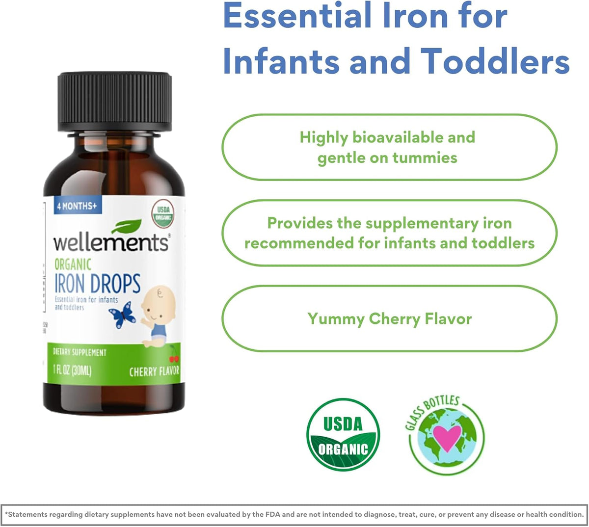 Organic Iron Drops for Babies, Cherry Flavor, 1 Fl Oz C433988
