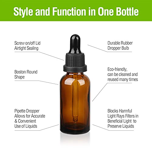4 X 50ml Amber Glass Dropper Bottle with Glass Pipette K3140