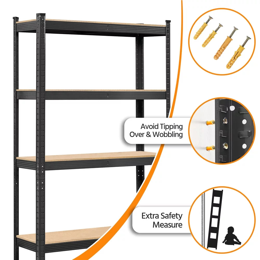 5-Shelf Adjustable Steel Storage Shelf Unit, Black, 2 Pack C706511