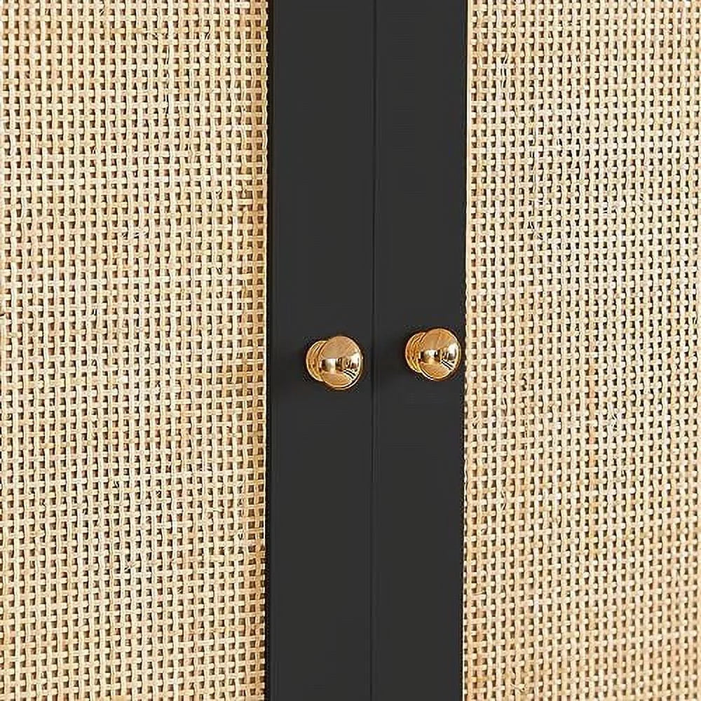 Large 3 Door Rattan Wardrobe Closet with Shelves and Hanging Rail E9674