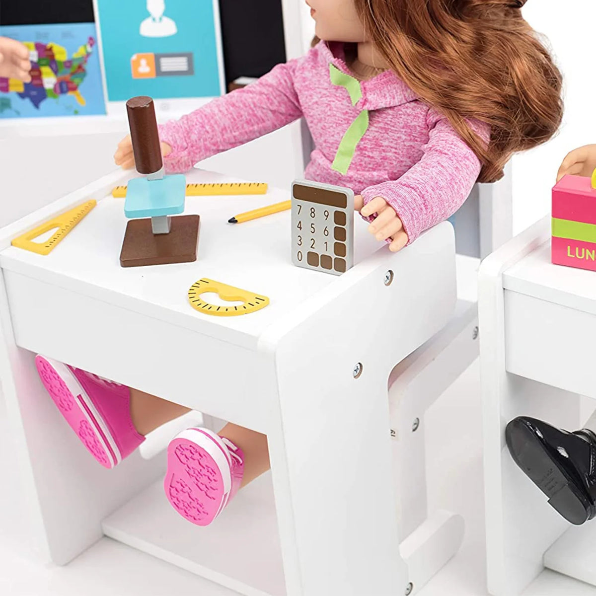 Classroom Playset with Desk and Chair for 18 Inch Dolls Q559