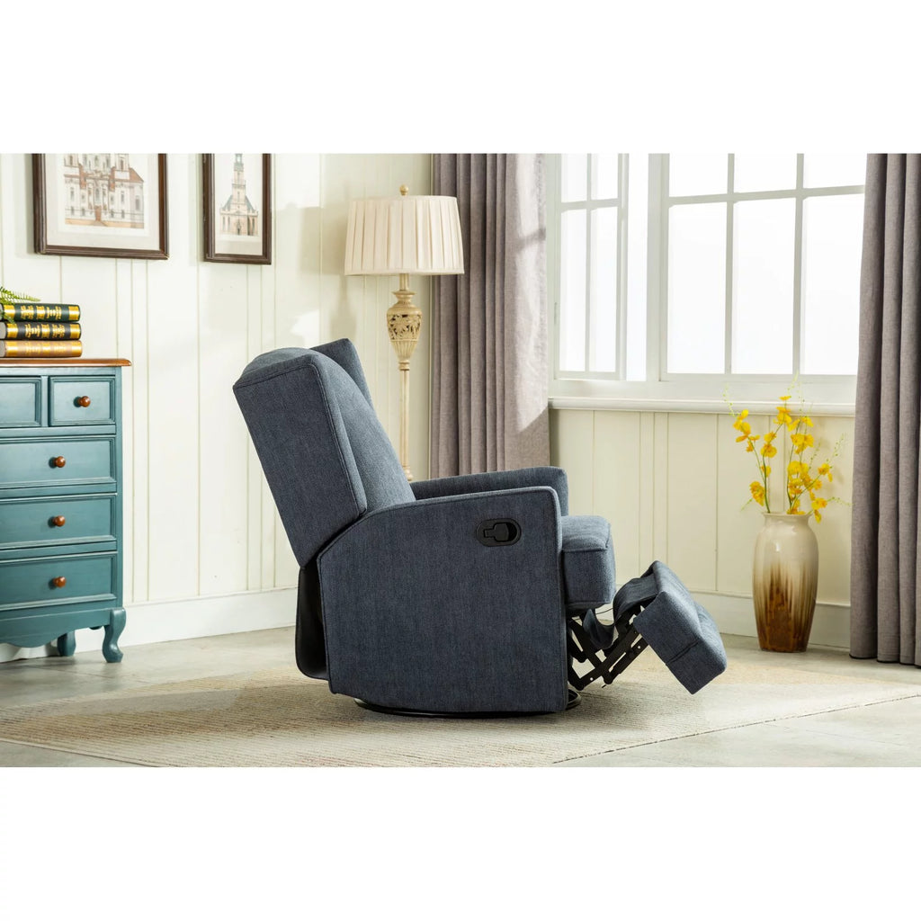 Beige Chenille Wingback Swivel Glider Recliner X8932