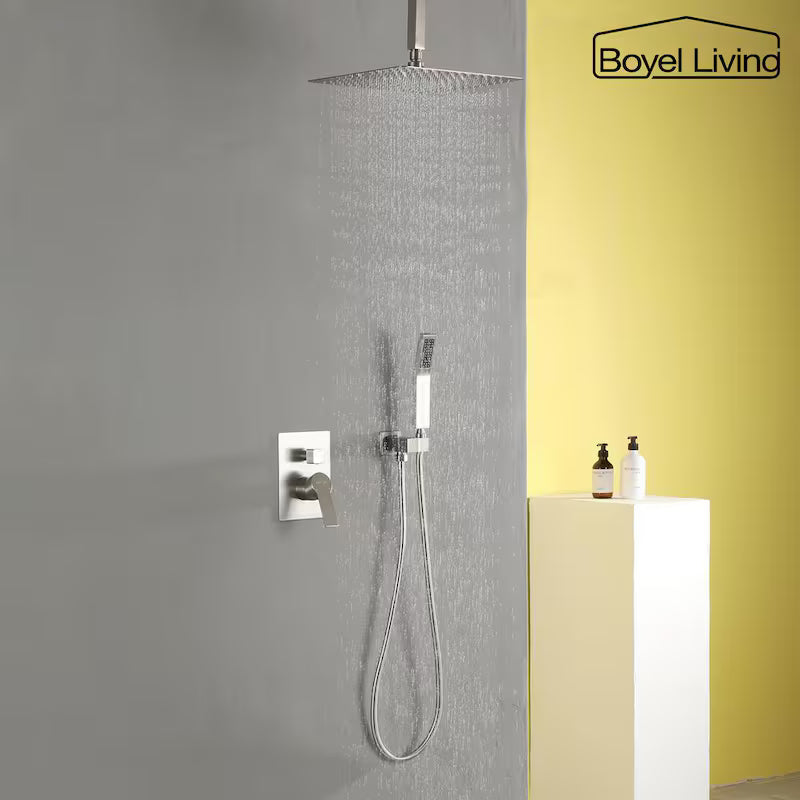 12 in. Ceiling Mount Dual Shower Heads with Pressure Balance Valve in Brushed Nickel V87739