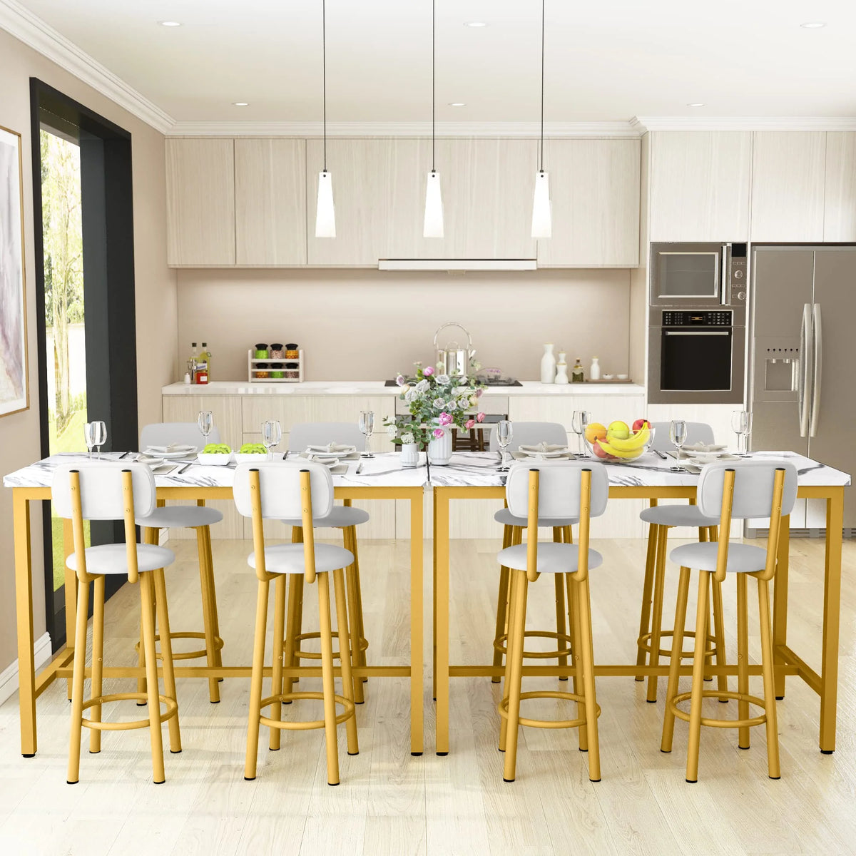 Faux Marble Counter Height Dining Table Set with 4 PU Upholstered Stools E199