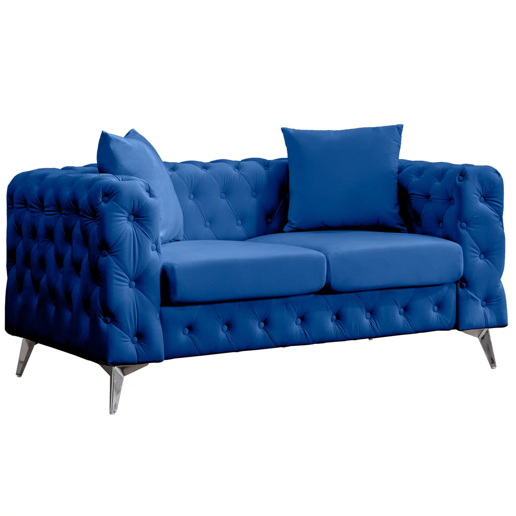 Navy Blue Velvet Love Seat Sofa with 2 Pillows U484
