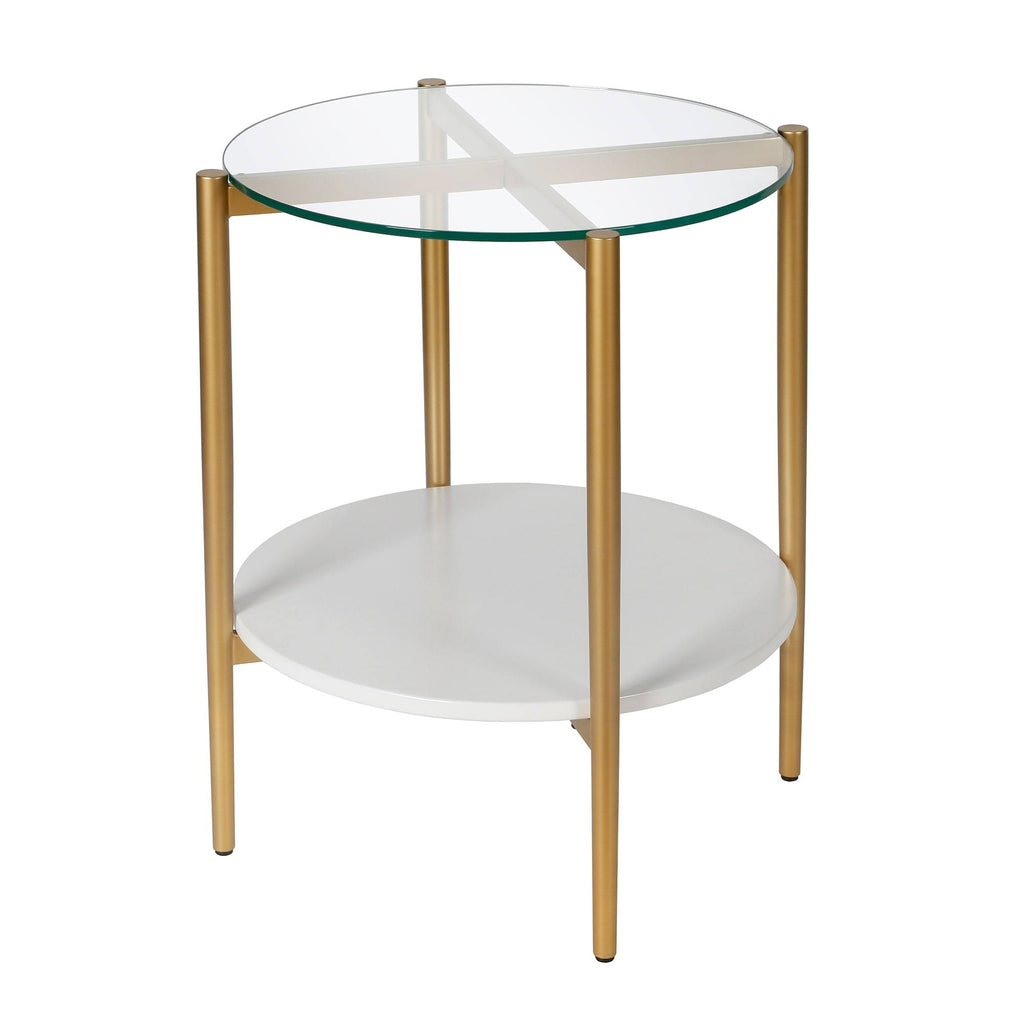 Blackened Bronze Side Table with Faux Marble Shelf J12919