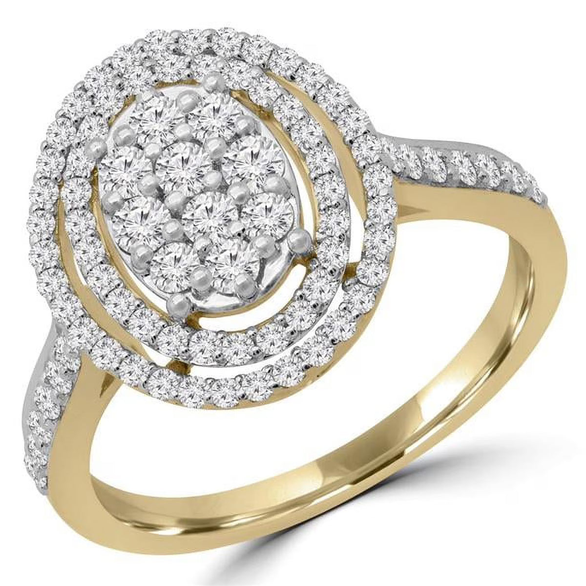 14K Yellow Gold Oval Cluster Double Halo Engagement Ring R610628