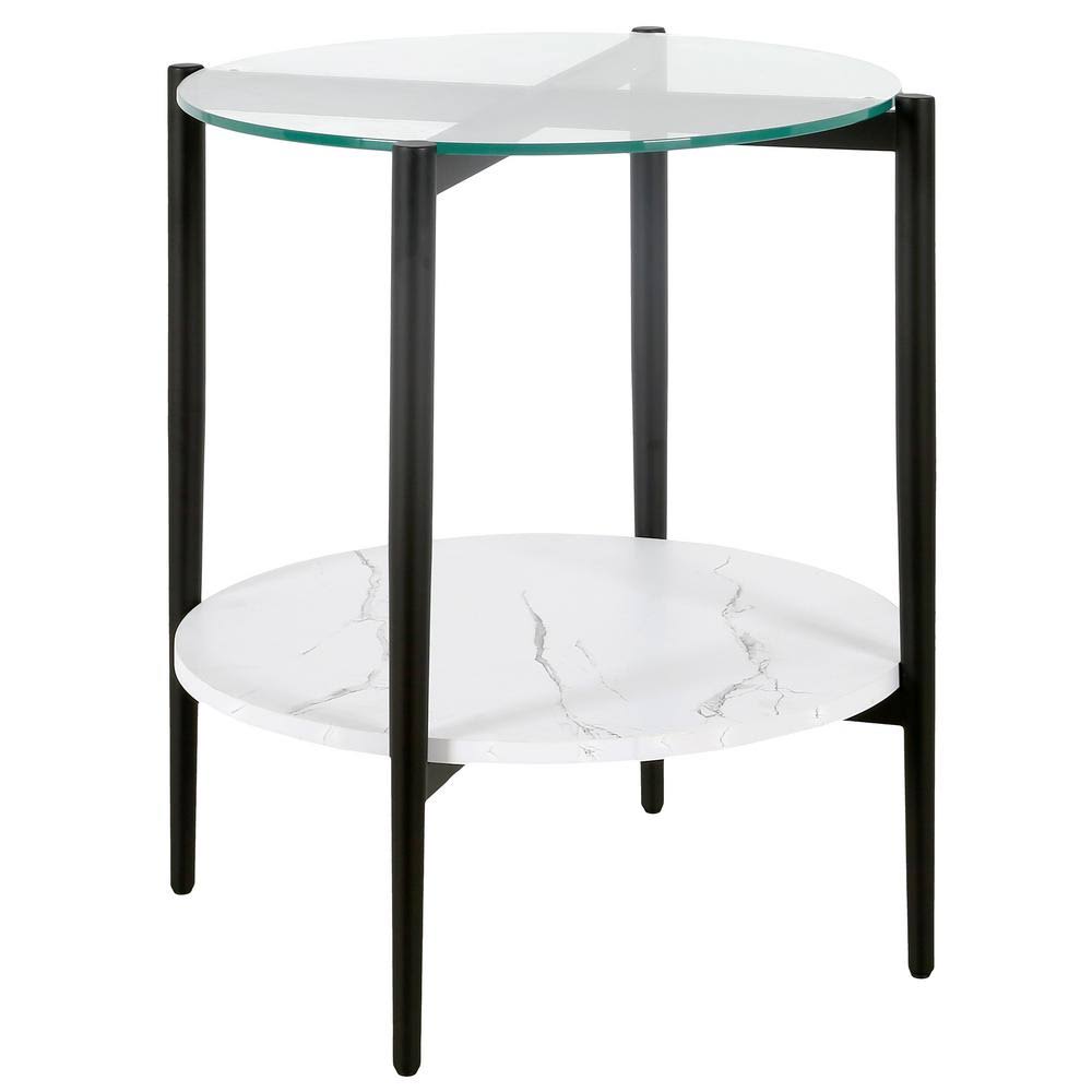Blackened Bronze Side Table with Faux Marble Shelf J12919