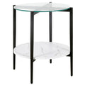 Blackened Bronze Side Table with Faux Marble Shelf J12919