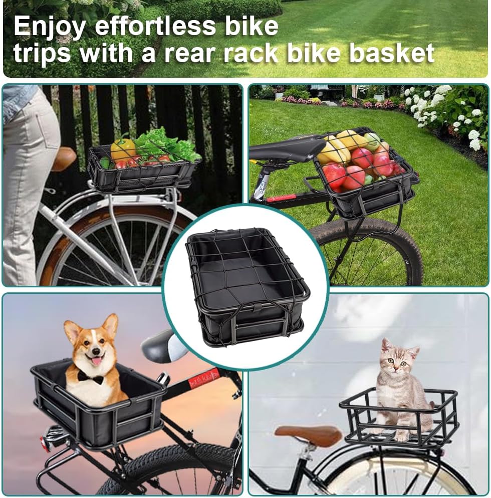 Large Rear Removable Metal Bicycle Basket with Black Liner D88745