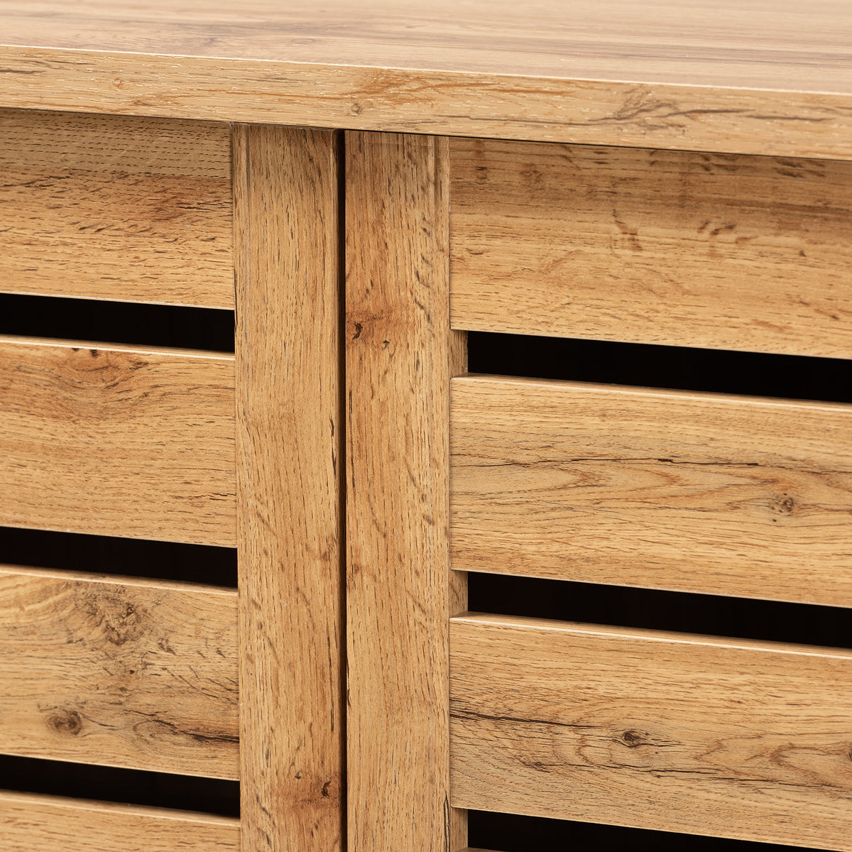 Oak Brown Finished Wood 2-Door Shoe Storage Cabinet R52102
