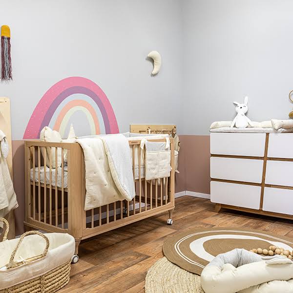 Beige Cotton 3 Piece Crib Bedding Set E6478