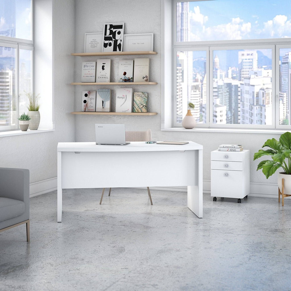 Pure White Bow Front Desk with Mobile File Cabinet K75059