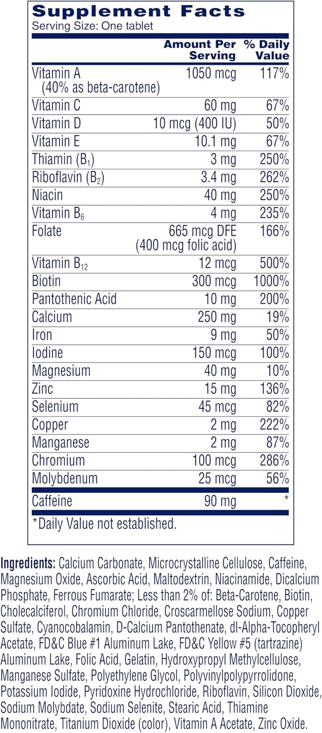 Multivitamin with Vitamin A, C, D, E, Zinc, Caffeine, Biotin, B6, B12, 50 Tablets T997