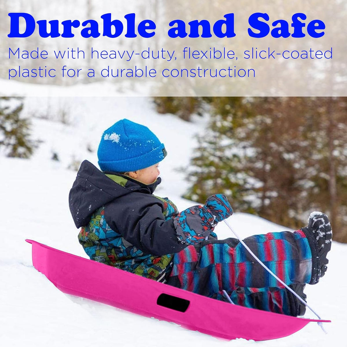 Pink 3 Pack Plastic Snow Sled with Pull Rope and Handles L2426