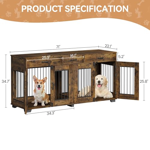 White Wooden Double Dog Crate with 3 Drawers B322