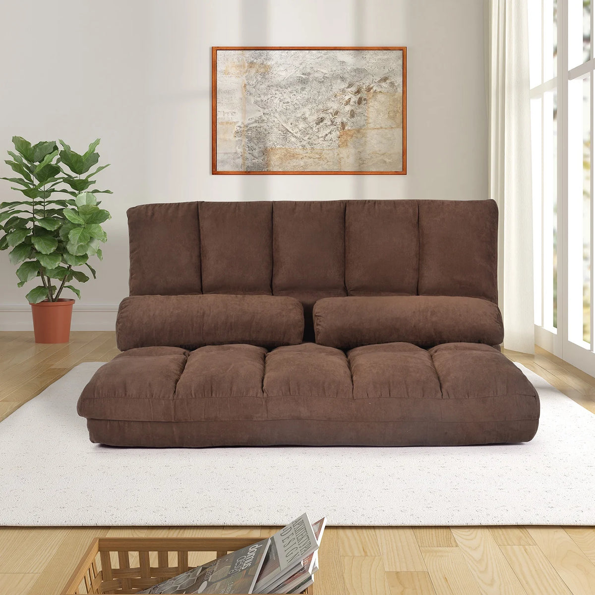Brown Double Chaise Lounge Sofa with Two Pillows G186