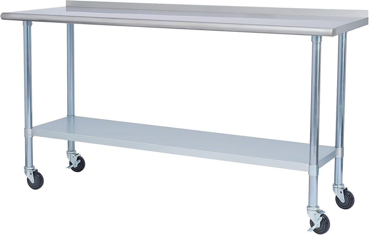Stainless Steel Metal Work Table with Backsplash, 24 x 60 Inches M9420