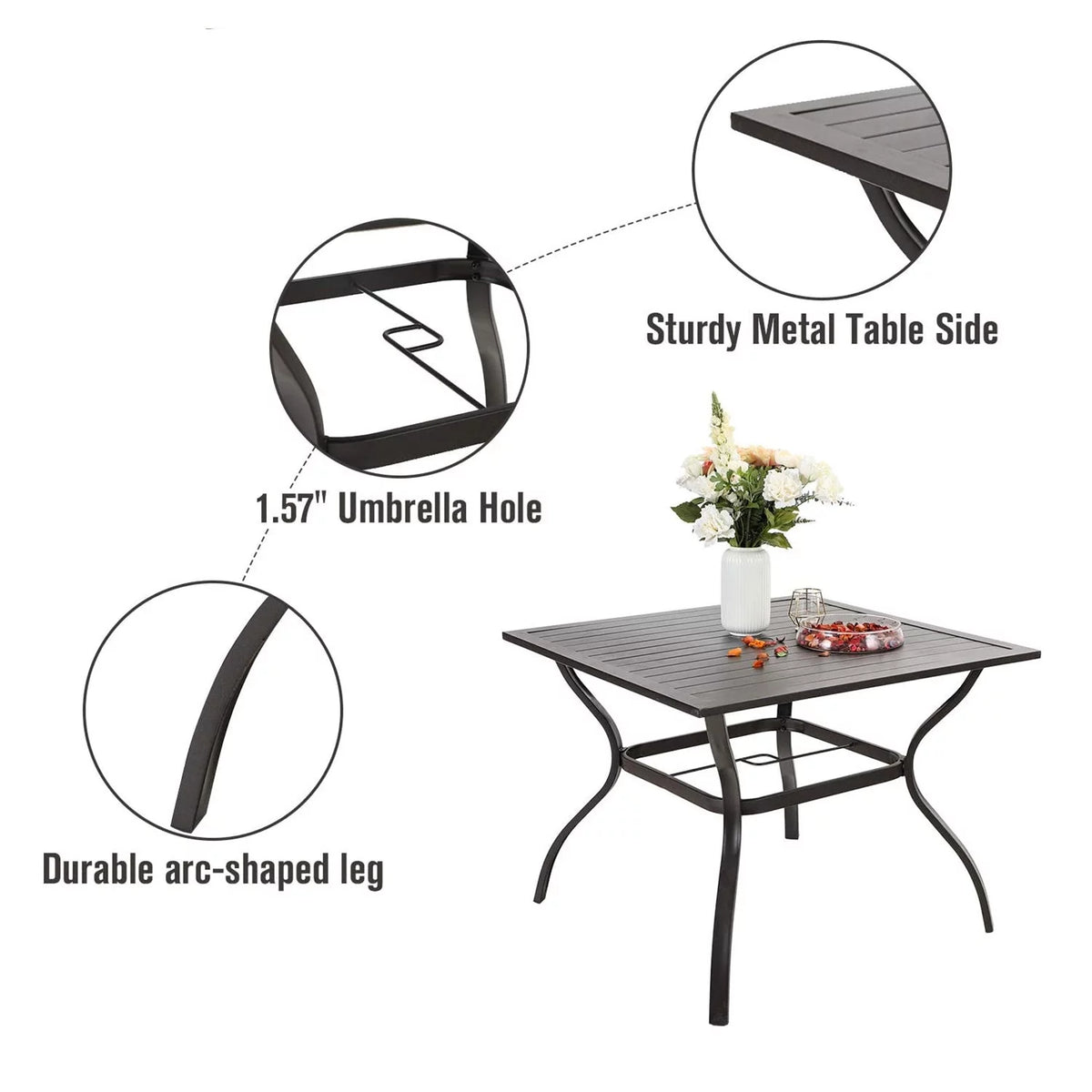 Outdoor Square Dining Table with Steel Frame K614
