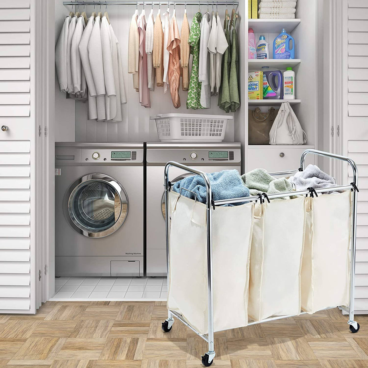 Mobile 3-Bag Laundry Hamper Sorter Cart I367