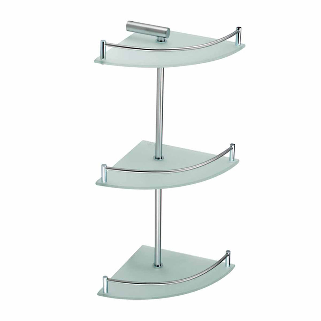 3 Tier Corner Stainless Steel Glass Shelves Y4782