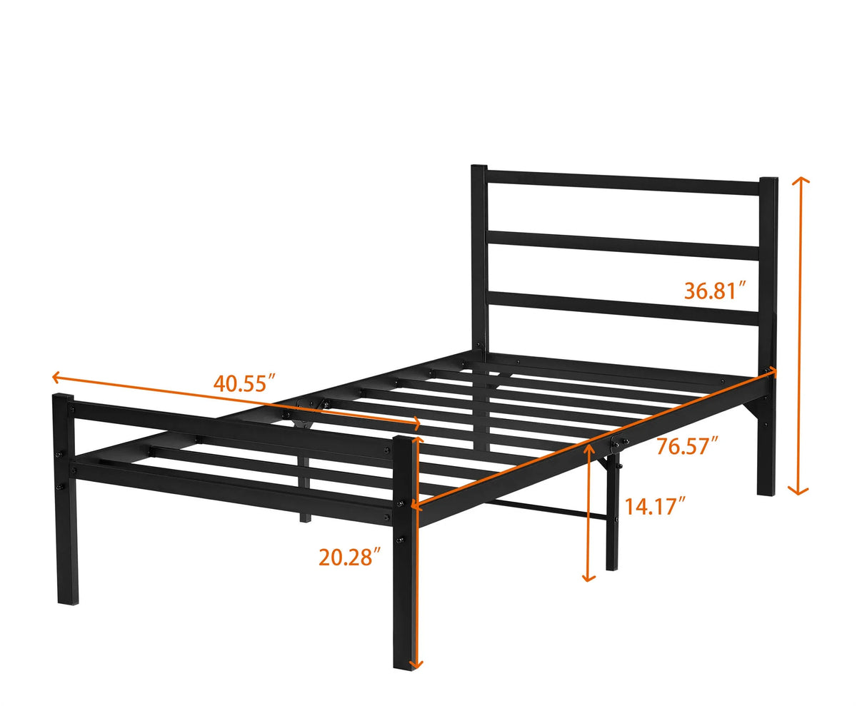 Metal Platform Bed Frame with Headboard and Footboard, Twin, Matte Black D876485