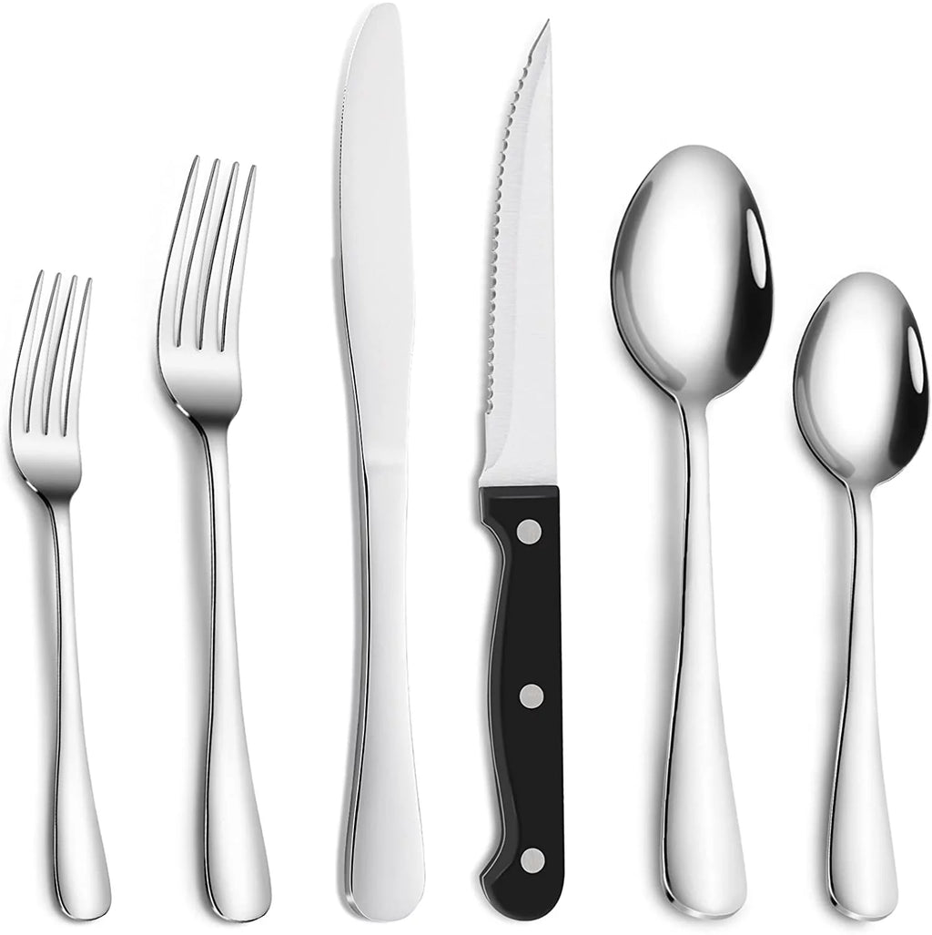 36-Piece Stainless Steel Flatware Set with Steak Knives W456