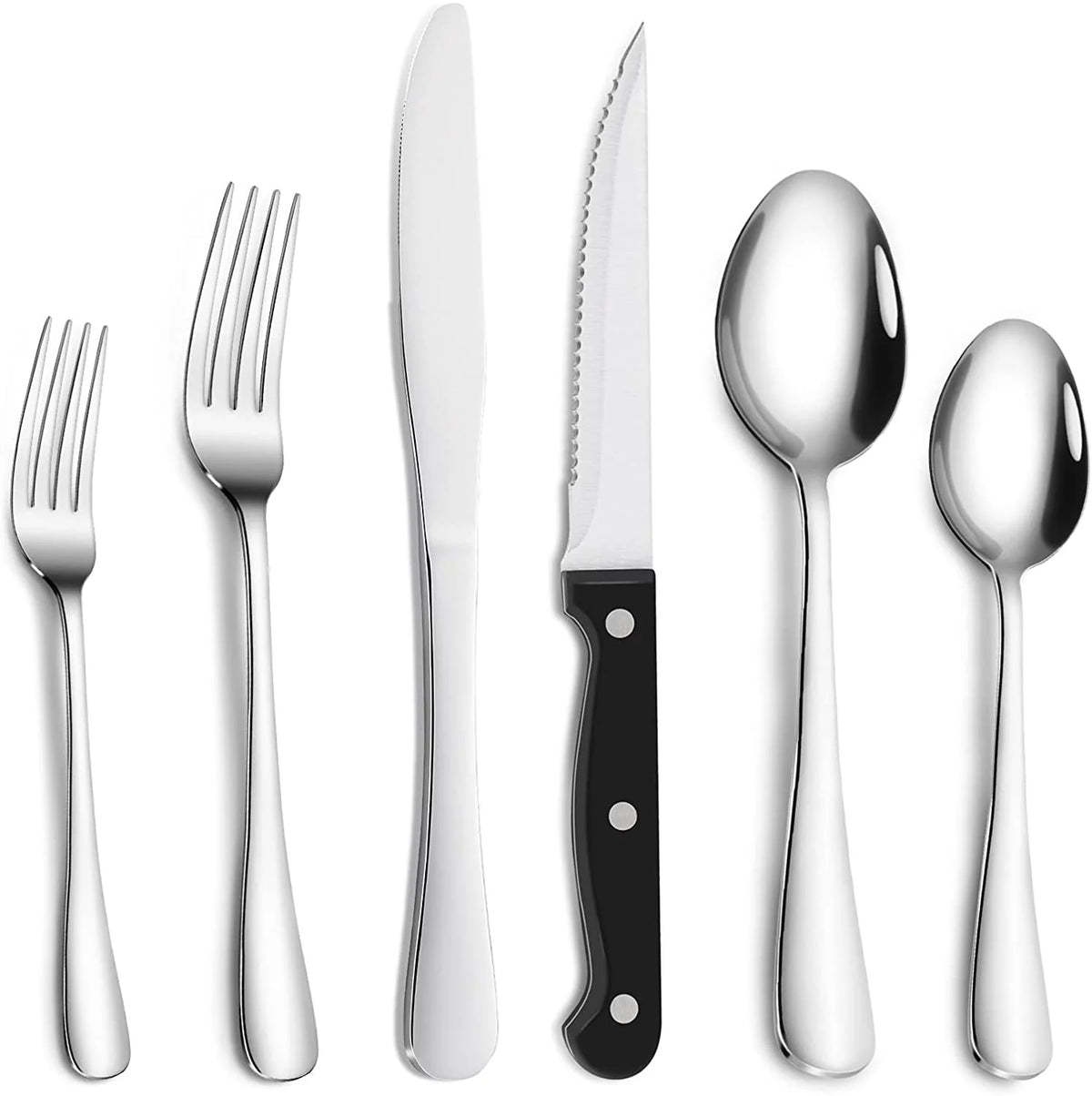36-Piece Stainless Steel Flatware Set with Steak Knives W456