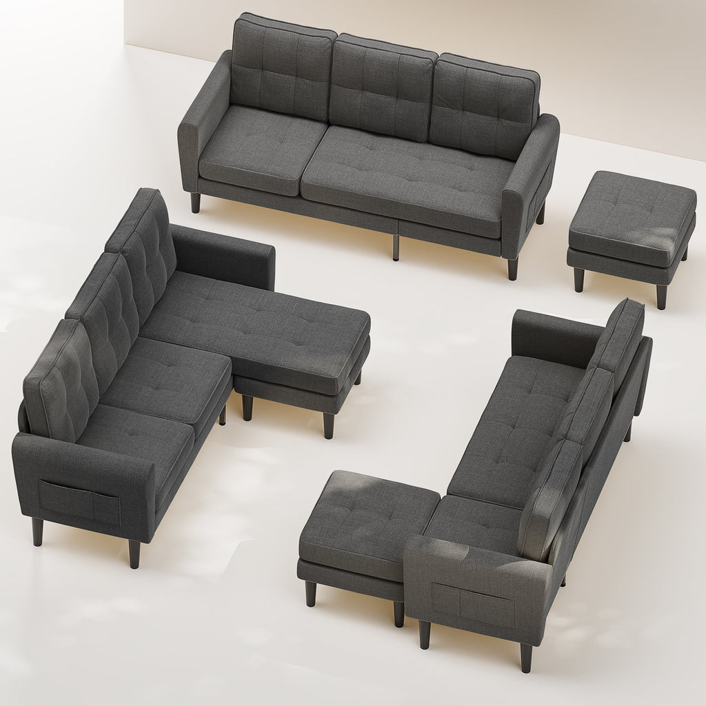 Dark Gray L Shaped Sectional Sofa Bed with Ottoman P993