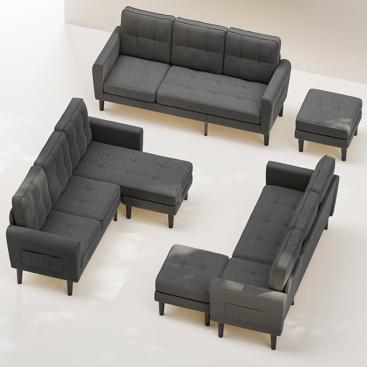 Dark Gray L Shaped Sectional Sofa Bed with Ottoman P993