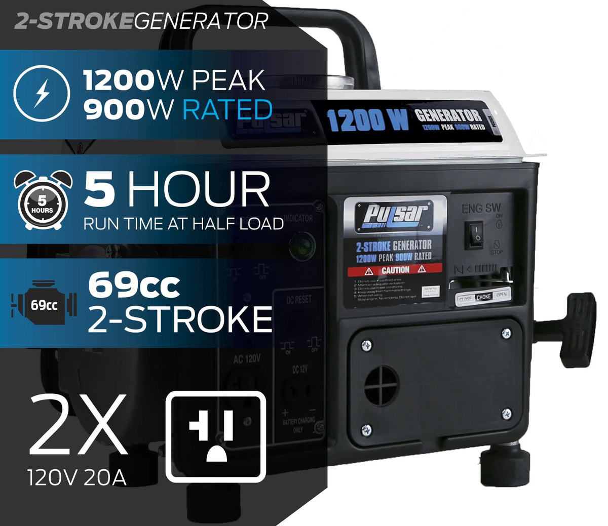 1200 Peak Watt 900 Running Watt Portable 2-Cycle Gas Powered Generator W29397
