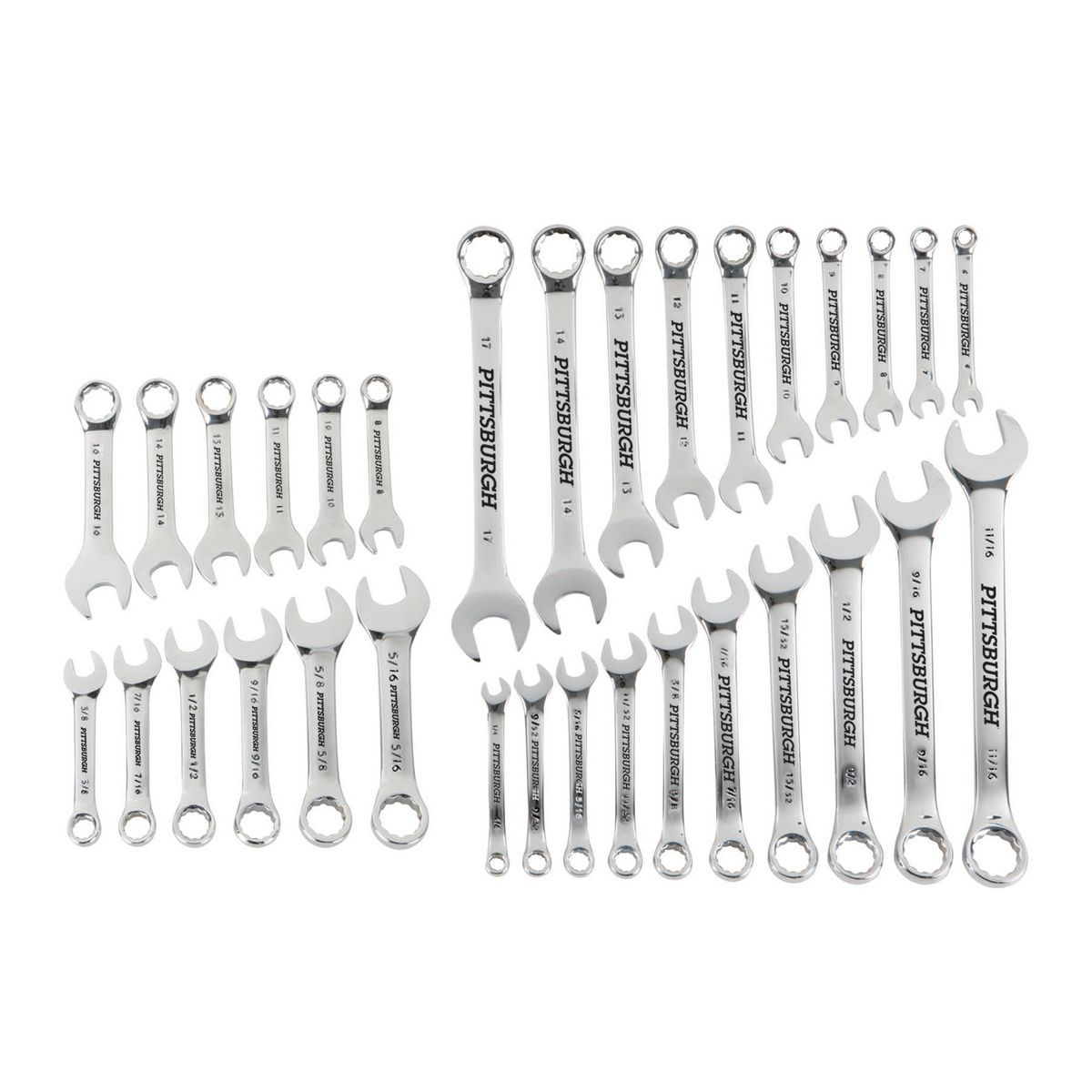 Fully Polished SAE and Metric Combination Wrench Set, 32 Piece X478