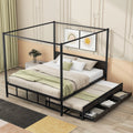 Queen Size Black Metal Canopy Platform Bed with Trundle and 3 Storage Drawers Z859