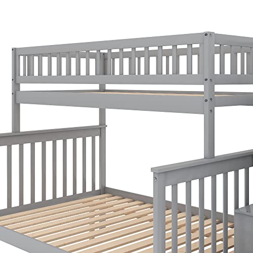 Twin Over Twin/Full Bunk Bed with Twin Size Trundle and Drawers, Solid Wood P323873