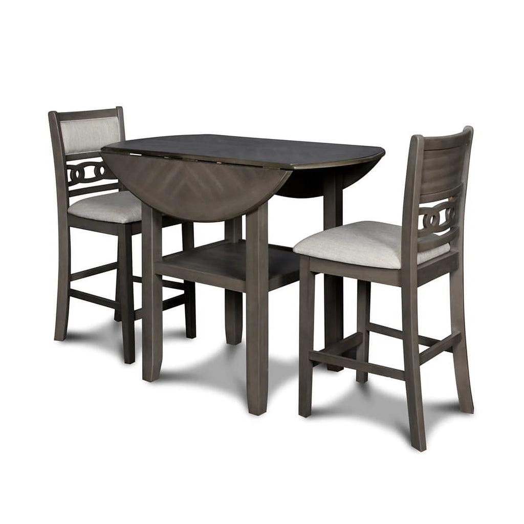 Gray Solid Wood Drop Leaf Counter Table with 2 Chairs L59118