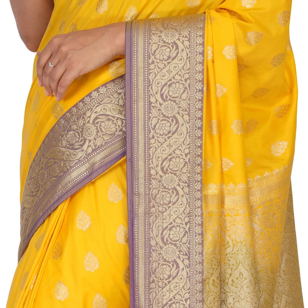 Yellow Banarasi Katan Silk Sari S4925