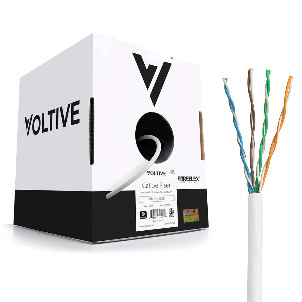 White 1000ft Cat5e Riser Bulk Ethernet Cable U3476