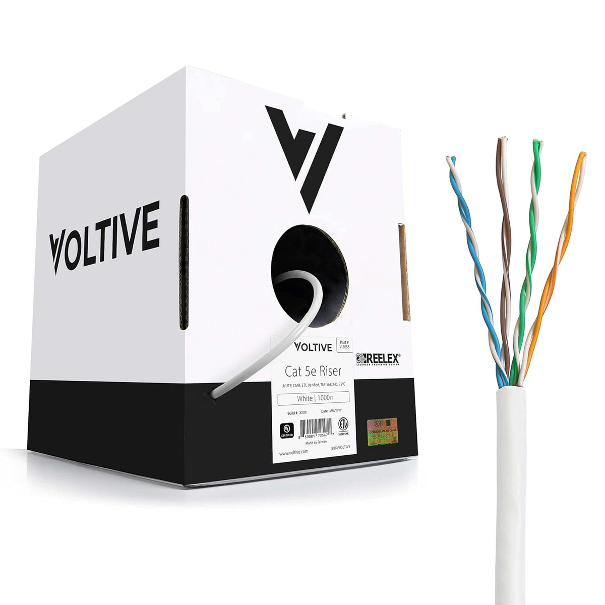 White 1000ft Cat5e Riser Bulk Ethernet Cable U3476