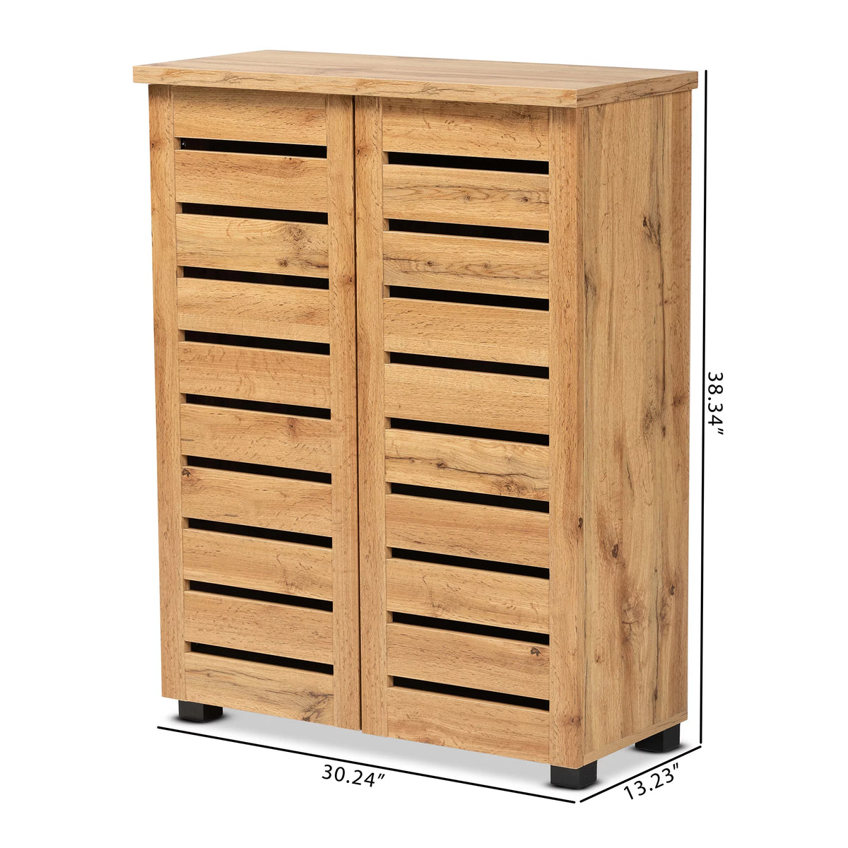 Oak Brown Finished Wood 2-Door Shoe Storage Cabinet R52102