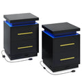 Black Set of 2 End Tables with LED Lights and Two Drawers I738511