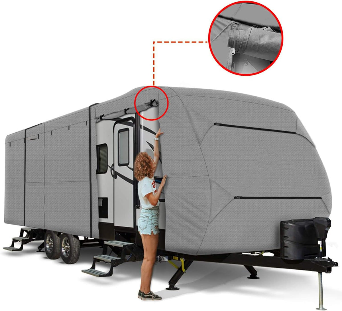 Waterproof Windproof 420D Heavy Duty Polyester Oxford RV Trailer Cover O4964
