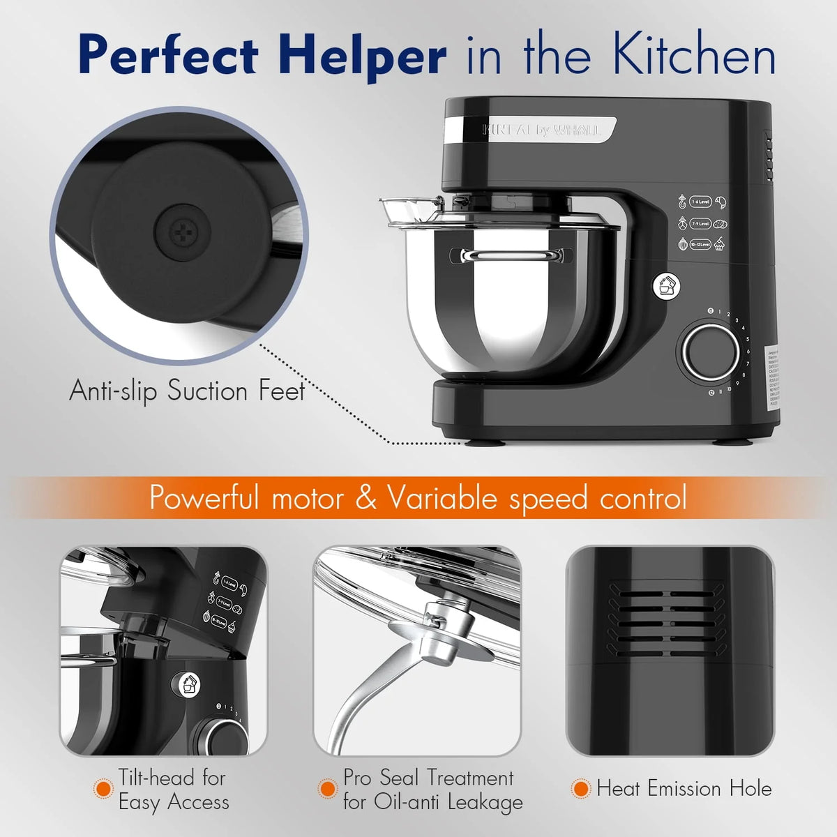5.5Qt 12-Speed Tilt-Head Electric Stand Mixer with Stainless Steel Bowl I866