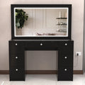 Modern Black Vanity Desk with LED Lights, 7 Drawers, Mirror C9122
