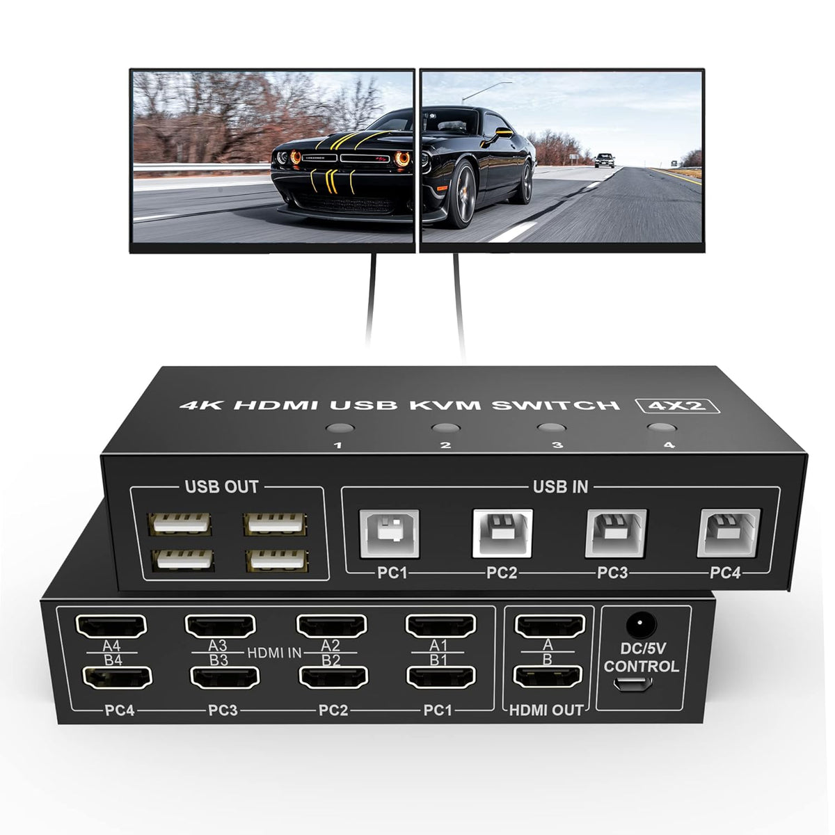 4 Port HDMI KVM Switch 4K@60Hz 4 in 2 Out T78182