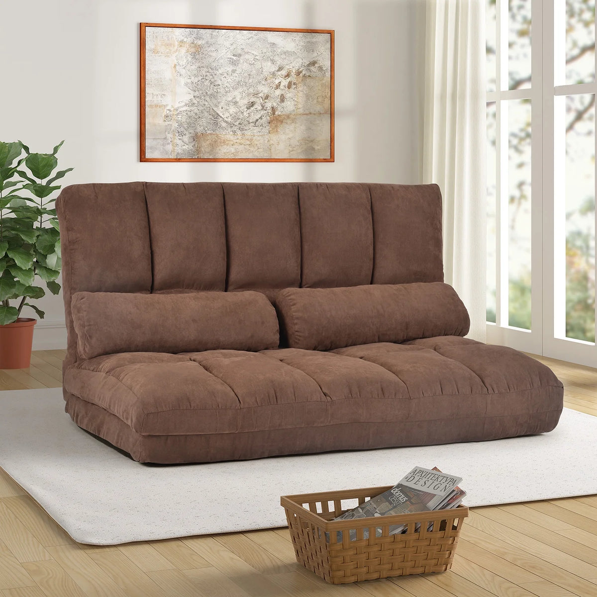 Brown Double Chaise Lounge Sofa with Two Pillows G186