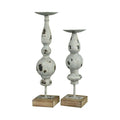 Antiqued Pillar Leg Dish Candle Holder Set of 2 Iron Wood K2881