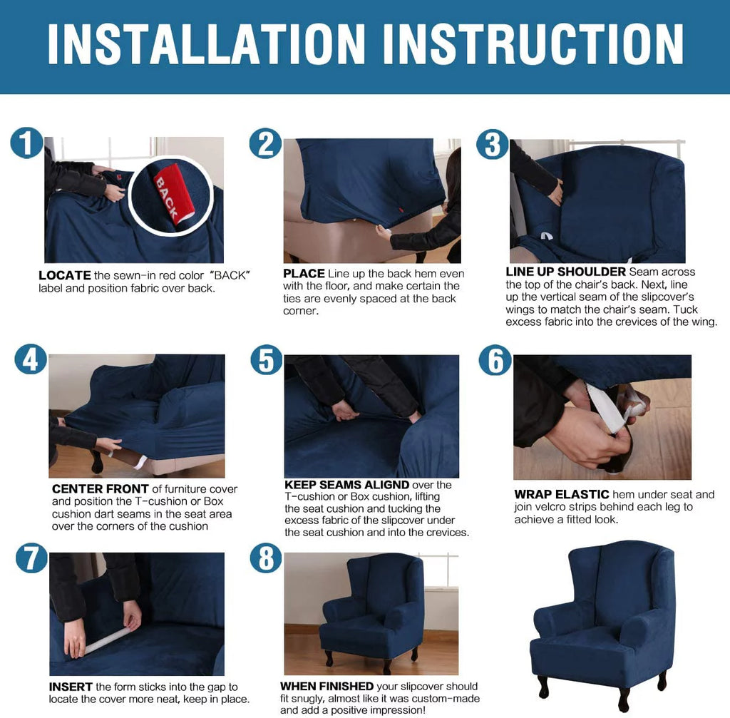 Super Stretch Velvet Slip Resistant Wingback Chair Slipcover W549